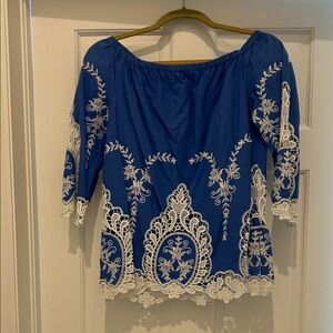 Juicy Couture Royal Blue Blouse with White Embroidery